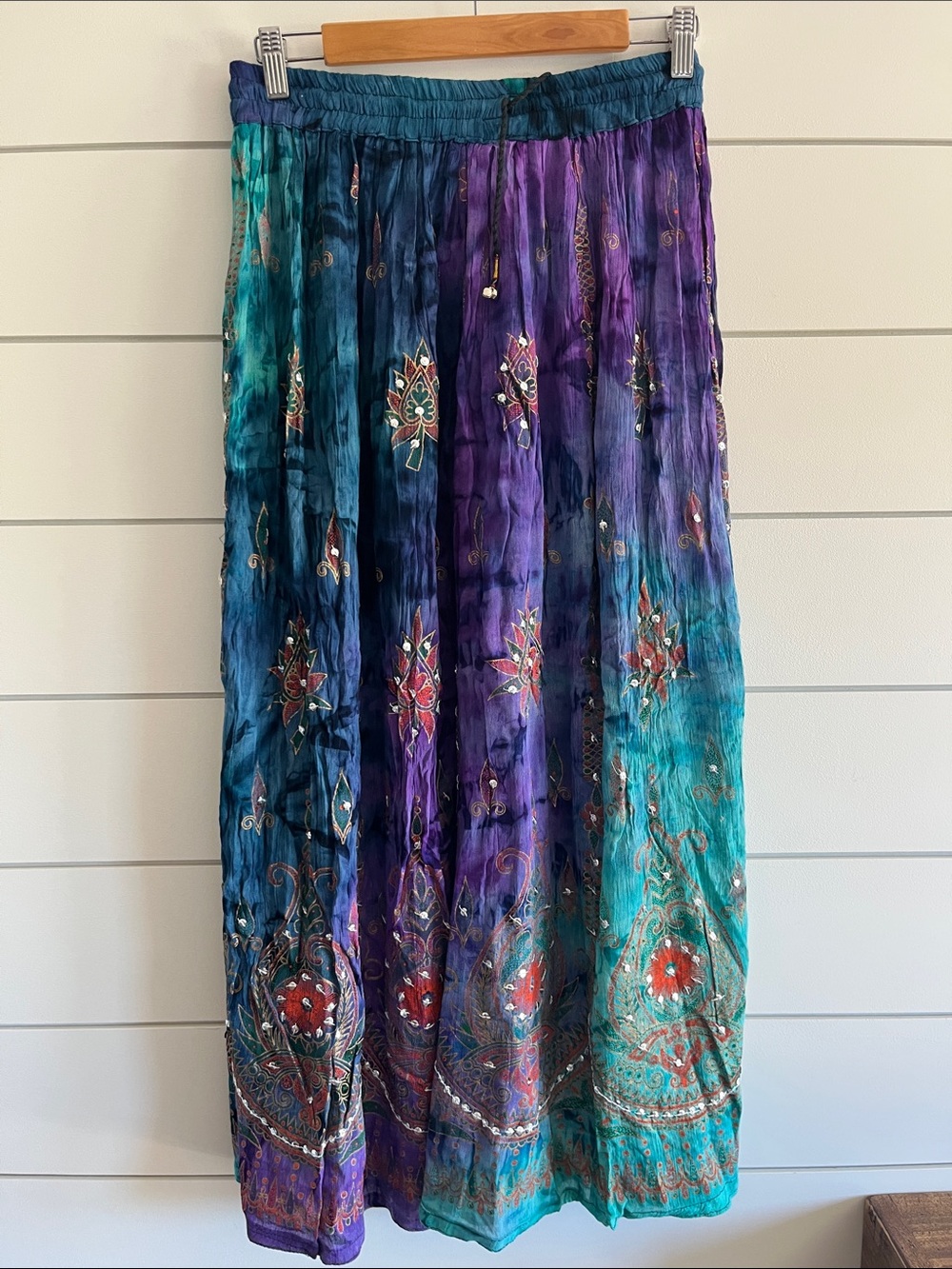 Bohemian Maxi Skirt in Teal & Purple NWT Size OSFM